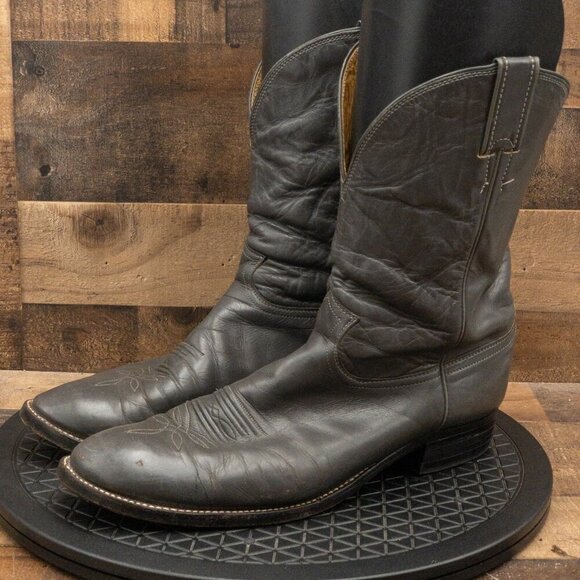 JUSTIN BOOTS MENS COWBOY BOOT WESTERN RANCH FARM PULL ON GRAY LEATHER SIZE 13E - Picture 1 of 9